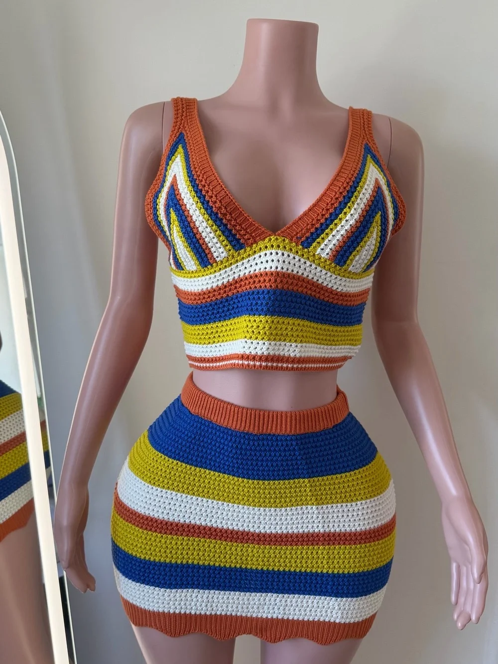 Striped Crochet Two-Piece Set